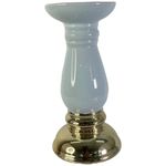 Candelero Alto Blanco con Base Dorada