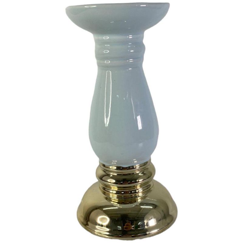 Candelero Alto Blanco con Base Dorada