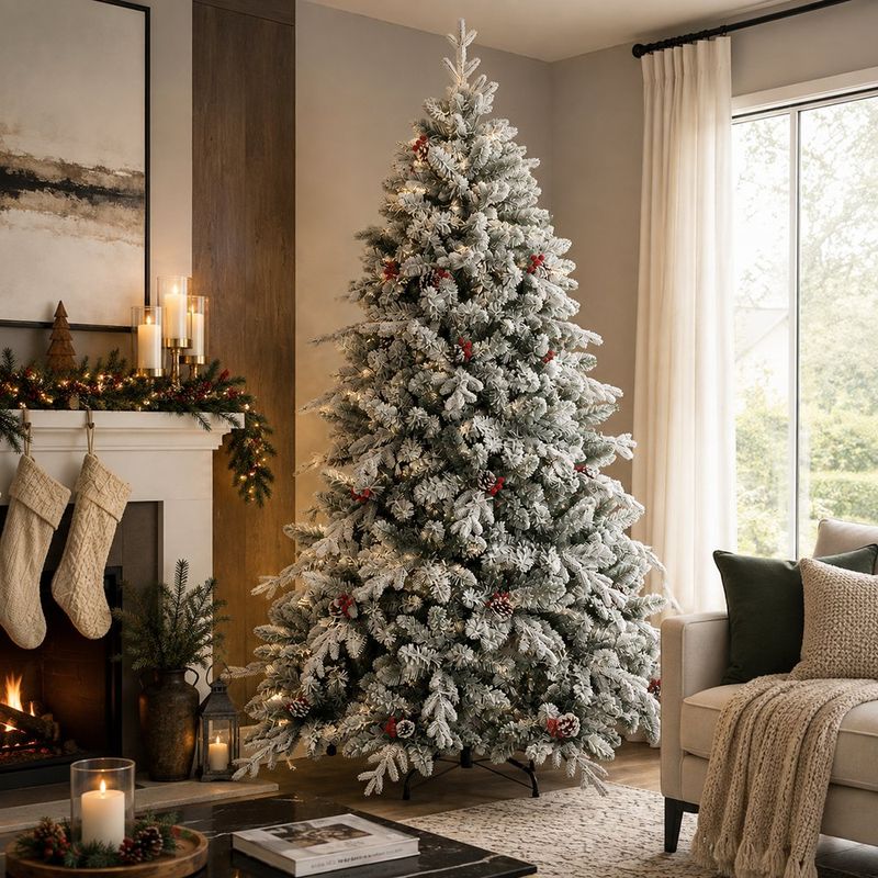 Árbol de Navidad Nevado con Bayas y Conos 2.28 Metros