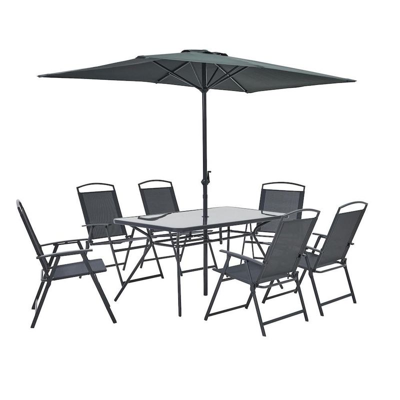 Set de Comedor Gris con Sombrilla 8 Pzas