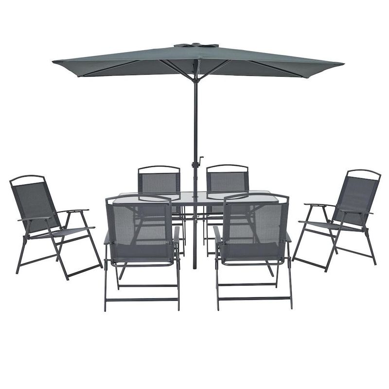 Set de Comedor Gris con Sombrilla 8 Pzas
