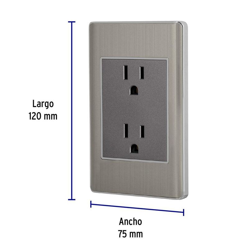 Tomacorriente Doble 3 Módulos Lisboa Acero Inoxidable - Volteck