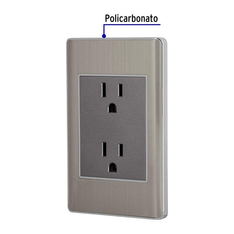 Tomacorriente Doble 3 Módulos Lisboa Acero Inoxidable - Volteck