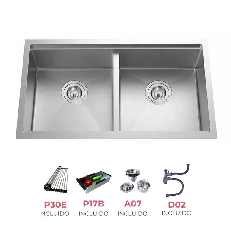 Lavatrastos de Acero Inoxidable de 2 Fosas 80 Cm - Prymium