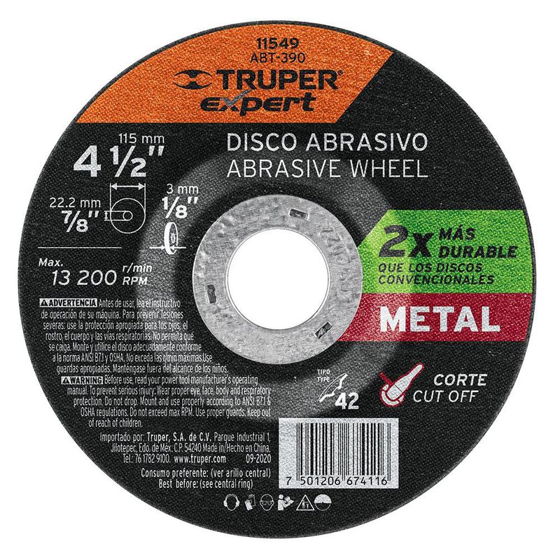 Disco para Corte de Metal 4-1/2 Plg