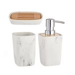 Set de Accesorios para Baño Blanco y Detalle de Bambú