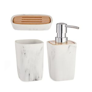 Set de Accesorios para Baño Blanco y Detalle de Bambú