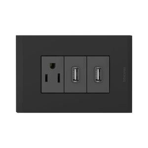 Tomacorrientes Sencillo + 2 USB Nobile Negro