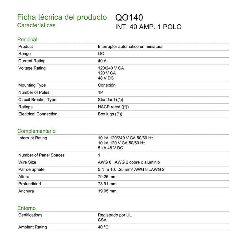 Flipón De 1 Polo 40A 120V - Schneider