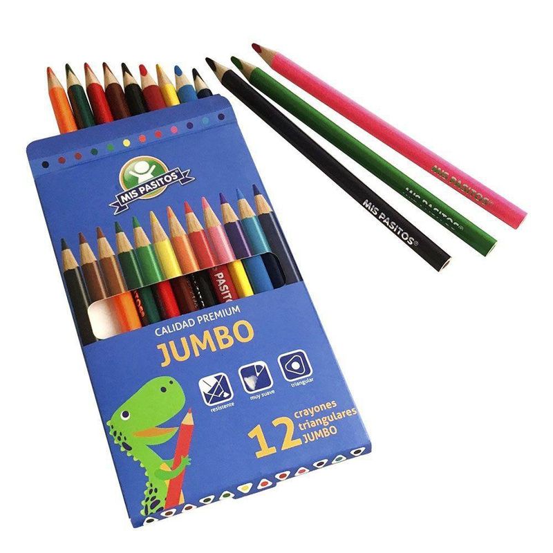 Crayón De Madera Triangular Jumbo 12 Colores - Mis Pasitos