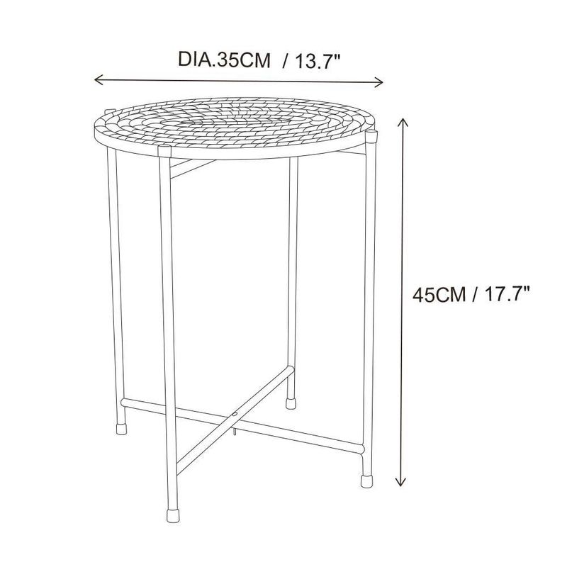 Mesa Auxiliar Redonda de Mimbre con Base de Metal Negra