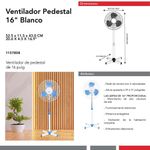 Ventilador Pedestal 16 Plg Blanco con 3 Velocidades