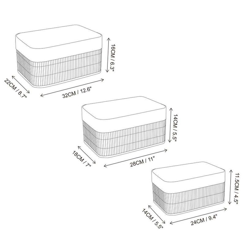 Set de 3 Canastas Rectangulares Bambú y Tela