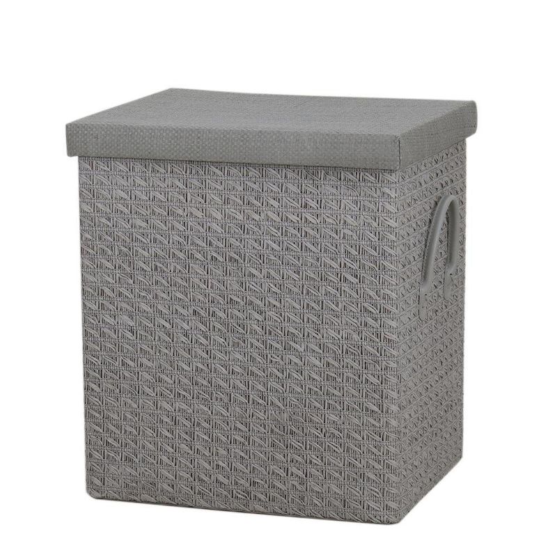 Canasta Gris para Ropa Rectangular con Tapa