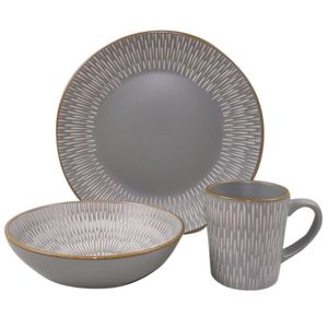 Vajilla Gris con Líneas 12 Pzs