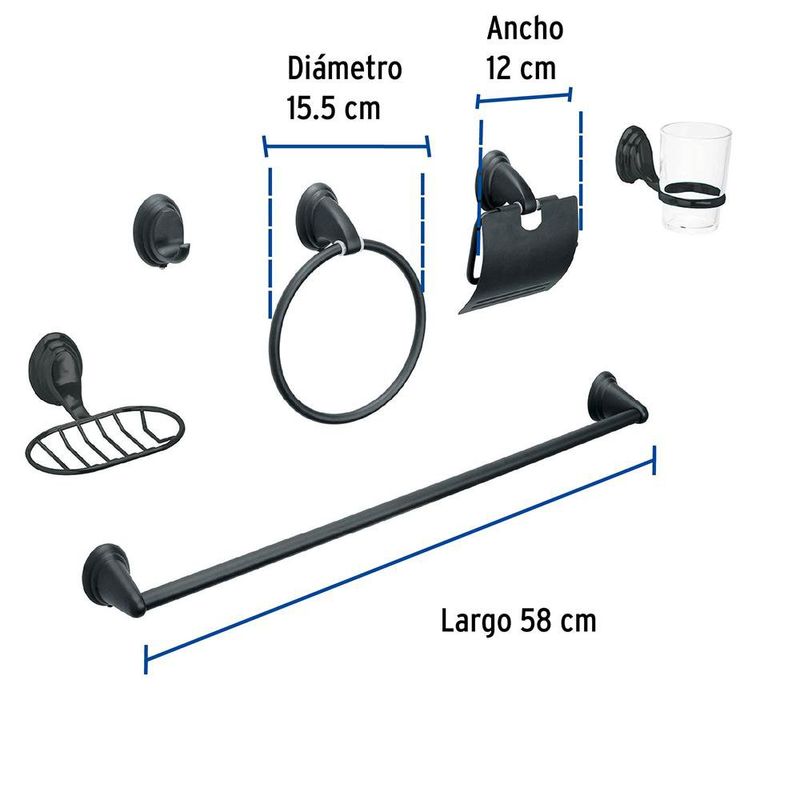 Set de 6 Accesorios para Baño de Acero Inoxidable