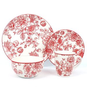 Vajilla Elizabeth Cerámica Diseño Floral Rosa 16 Pzs