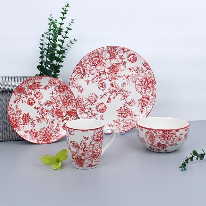 Vajilla Elizabeth Cerámica Diseño Floral Rosa 16 Pzs