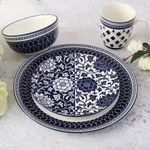 Vajilla Cerámica Diseño Azul Floral 16 Pzas