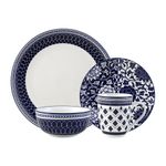 Vajilla Cerámica Diseño Azul Floral 16 Pzas