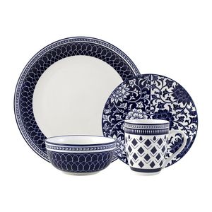 Vajilla Cerámica Diseño Azul Floral 16 Pzas