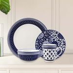 Vajilla Cerámica Diseño Azul Floral 16 Pzas