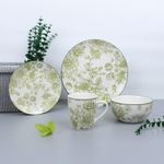 Vajilla Elizabeth Cerámica Diseño Floral Verde 16 Pzs