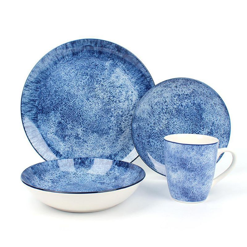 Vajilla Armonía Cerámica Azul Estilo Marmolado 16 Pzs