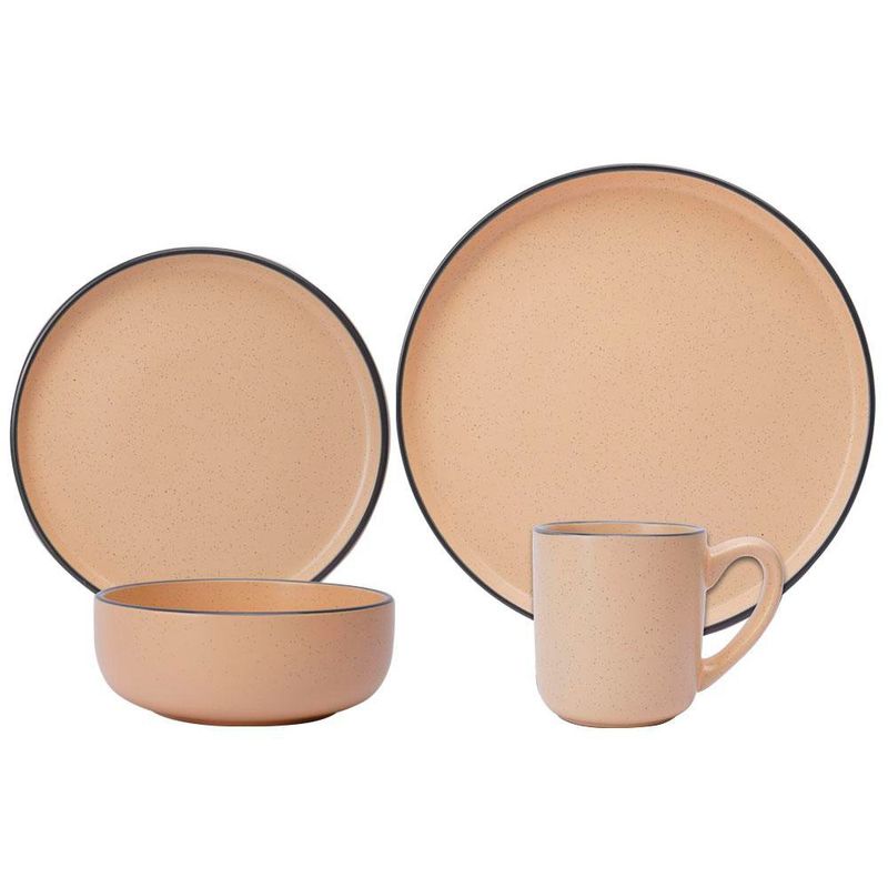 Vajilla de Cerámica Color Crema con Borde Negro 16 Piezas