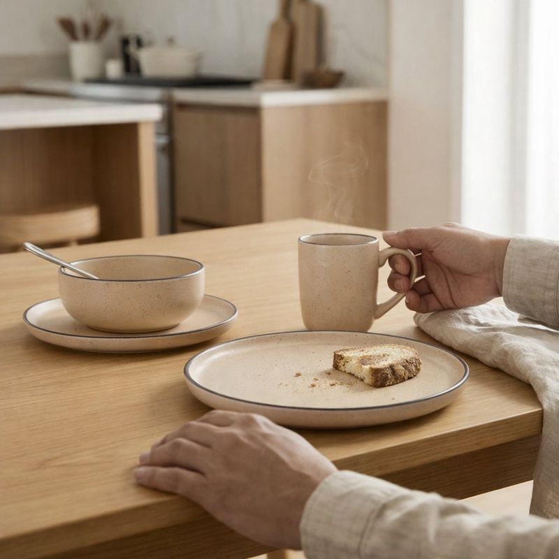 Vajilla de Cerámica Color Crema con Borde Negro 16 Piezas