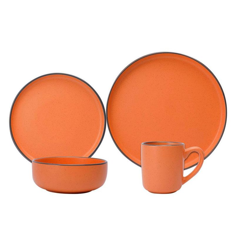 Vajilla de Cerámica Naranja con Borde Negro 16 Piezas