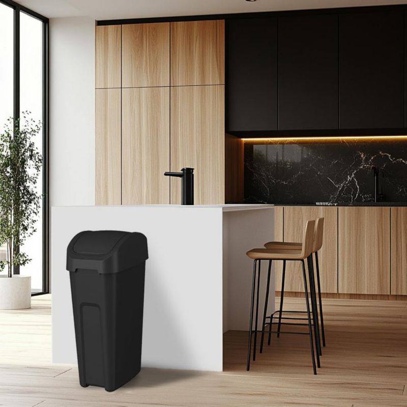 Basurero de Plástico Negro con Tapa Vaivén 50 L