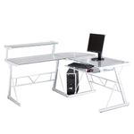 Escritorio en L con Top de Vidrio Blanco