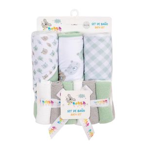 Set de Baño Toallas con Capucha y Paños Faciales Osos Verde