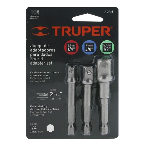 Set 3 Adaptadores Dado Largo 2 3/4 - Truper