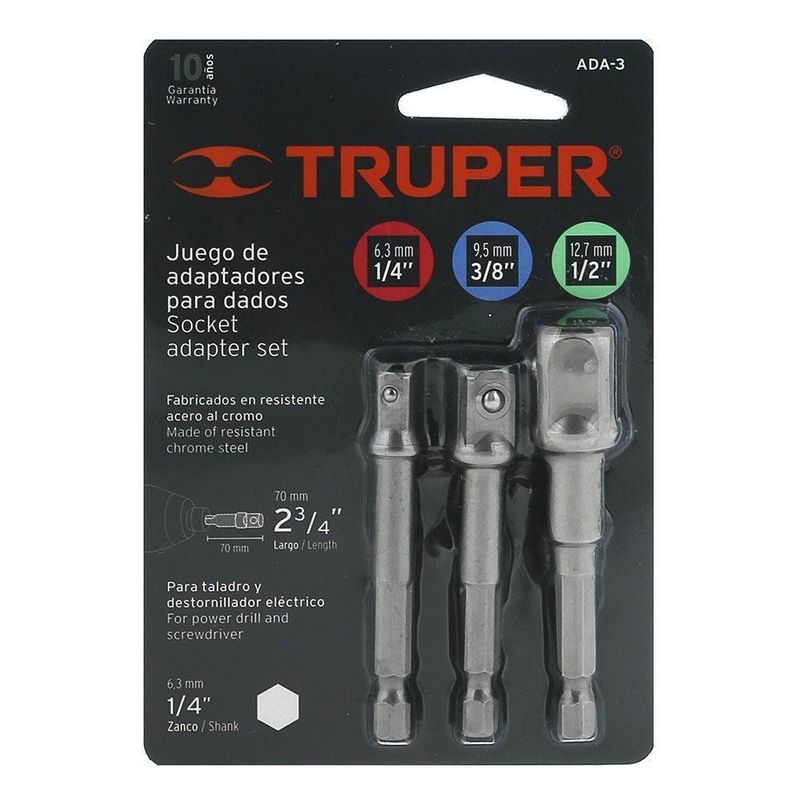 Set 3 Adaptadores Dado Largo 2 3/4 - Truper