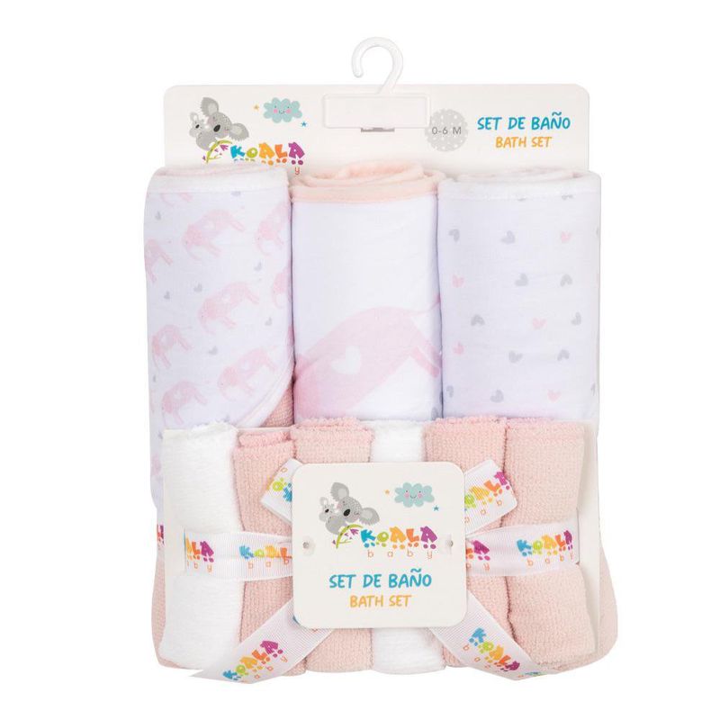 Set de Baño Toallas con Capucha y Paños Faciales Elefantes Rosa