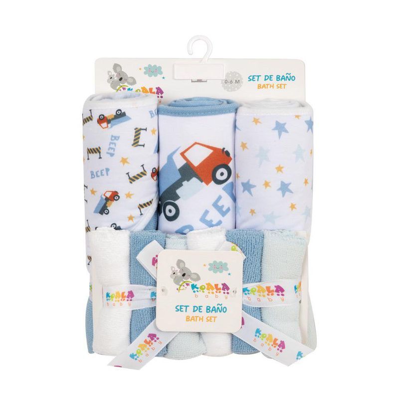 Set de Baño Toallas con Capucha y Paños Faciales Camiones Azul