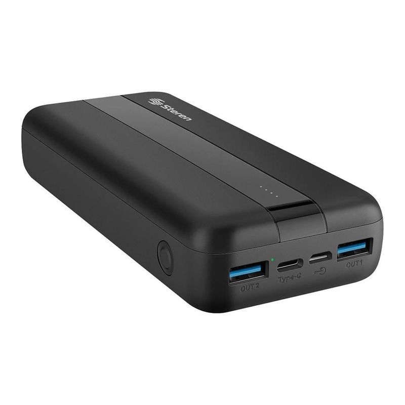 Batería de Respaldo 20000 mAh Carga Rápida con 2 Salidas USB y USB-C Color Negro