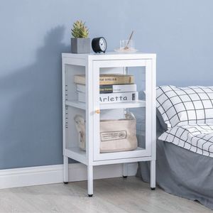 Mueble Auxiliar Blanco de Metal con Vidrio