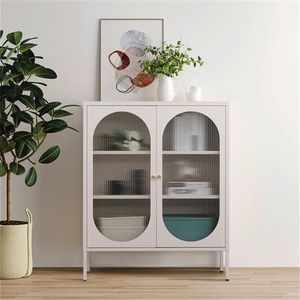 Trinchante Bajo Blanco de Metal con Vidrio