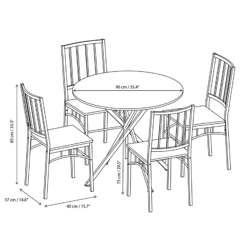 Juego de Comedor Redondo de 4 Sillas Café
