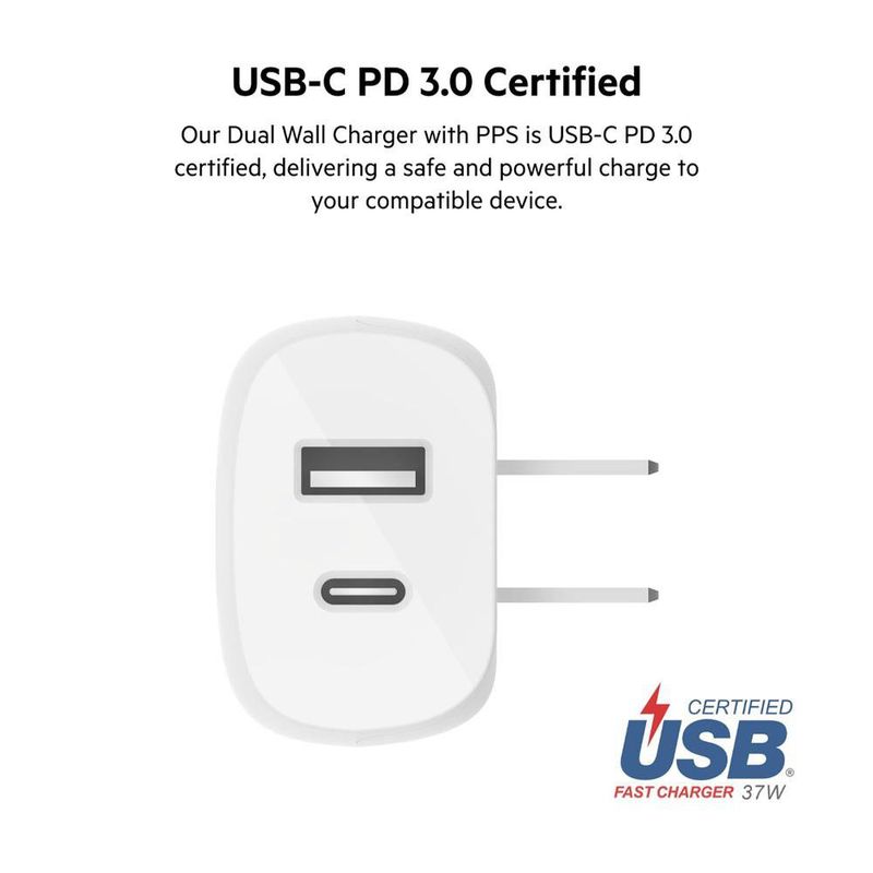 Cargador de Pared Dual con Cable USB-C a Lightning 37W