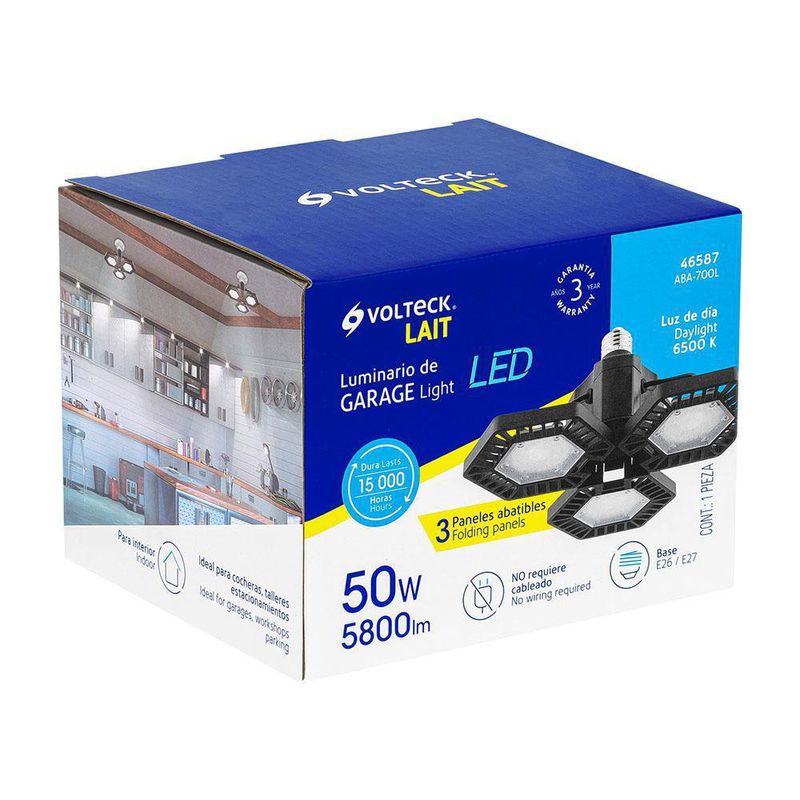 Luminaria De Garage LED De 3 Paneles Abatibles 50 W - Volteck