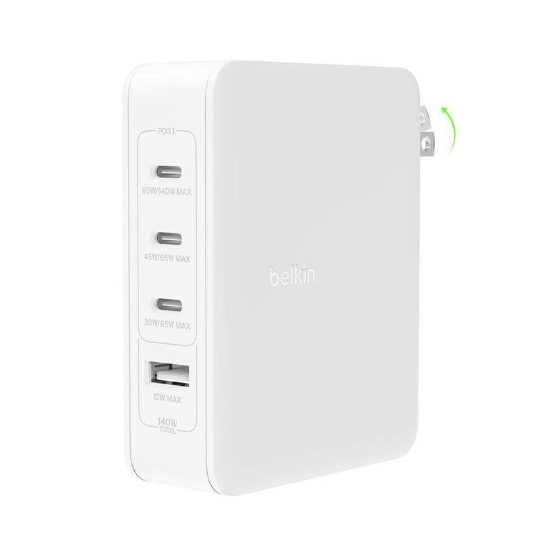 Cargador de Pared GaN con 4 Puertos Blanco 140W