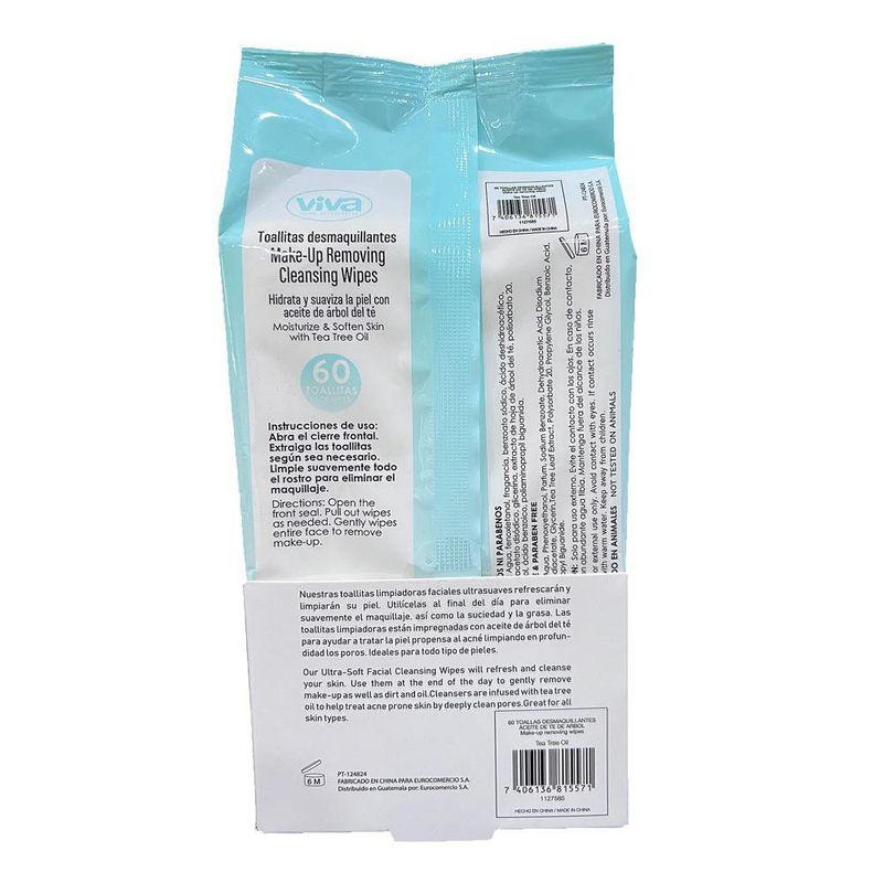 Toallas Desmaquillantes Aceite de Té 60 Unidades