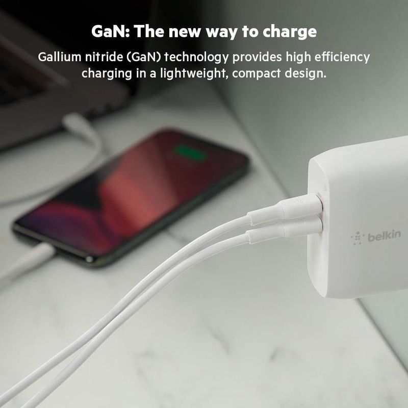 Cargador de Pared Gan con 2 Puertos USB-C Blanco 68W