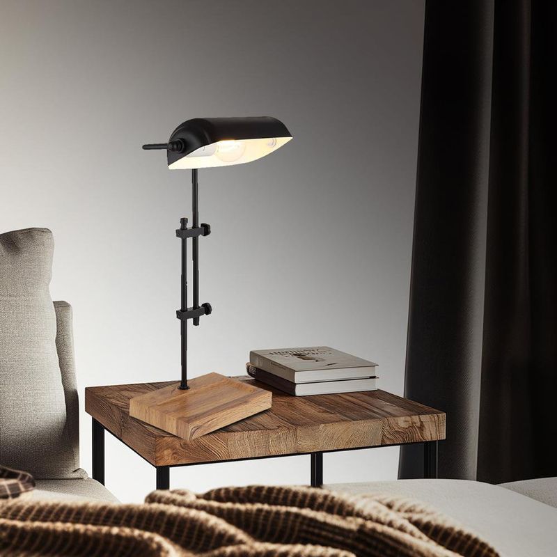 Lámpara de Mesa Diseño Industrial Negro y Madera