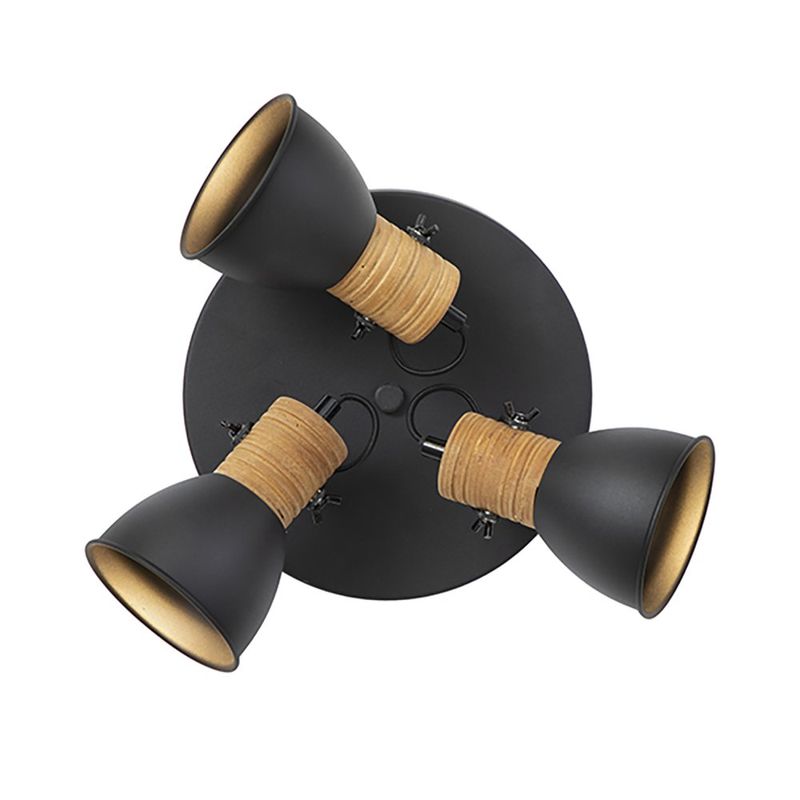 Lámpara de Pared Negro y Madera 3 Luces