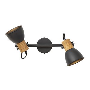 Lámpara de Pared Negro y Madera 2 Luces
